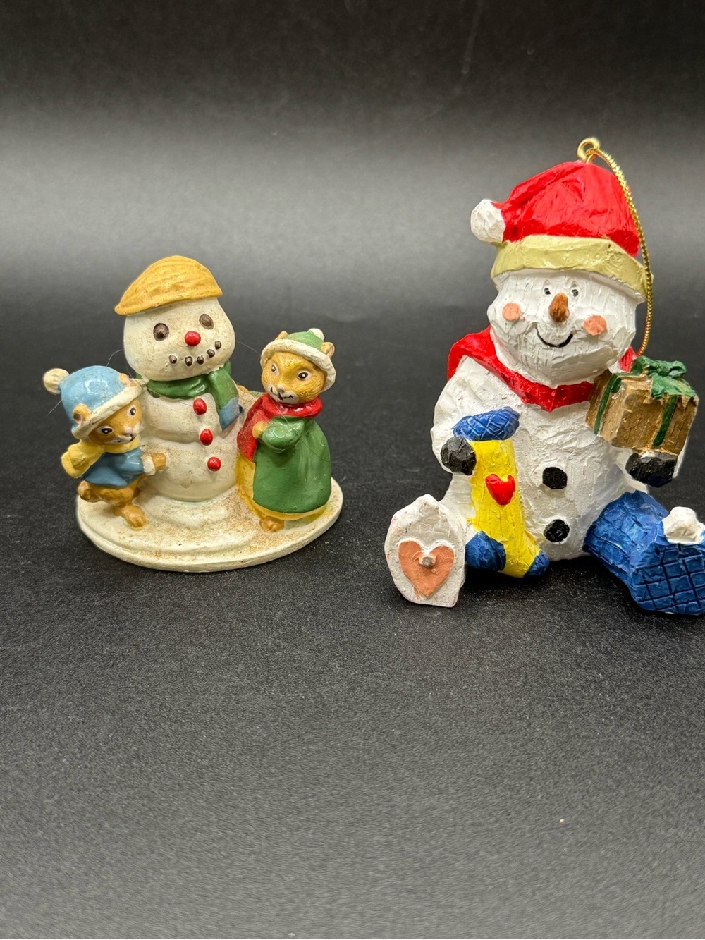 2 90’s Vintage Snowmen Christmas Figurines Forest Friends
